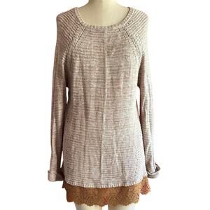 Womens Sweater Size Large Cream Western Layered Rodeo Chic Country Cottage Work